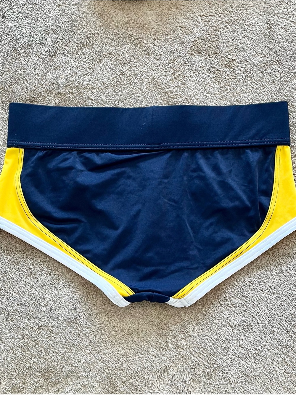 Men's Navy Colorblock Squarecut Swim Trunks with Yellow Drawcord - Picture 3 of 5